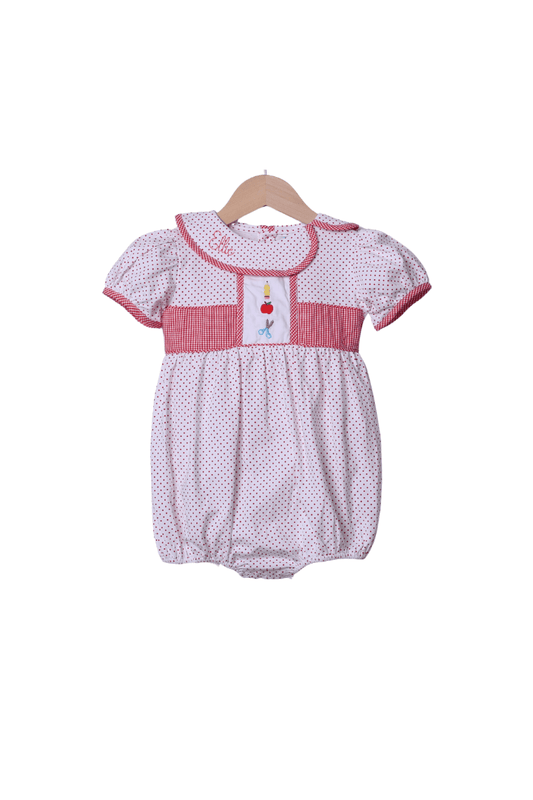 The Smocked Flamingo Apparel & Accessories Embroidered School Supplies Red Bitty Dot Bubble
