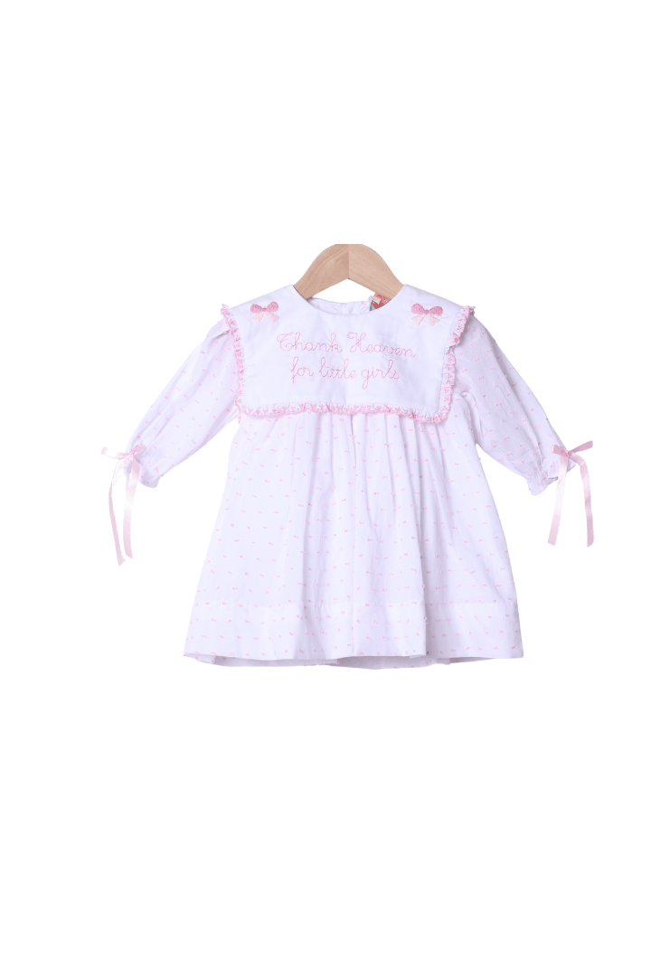 The Smocked Flamingo Apparel & Accessories Embroidered Thank Heaven For Little Girls Long Sleeve Dress