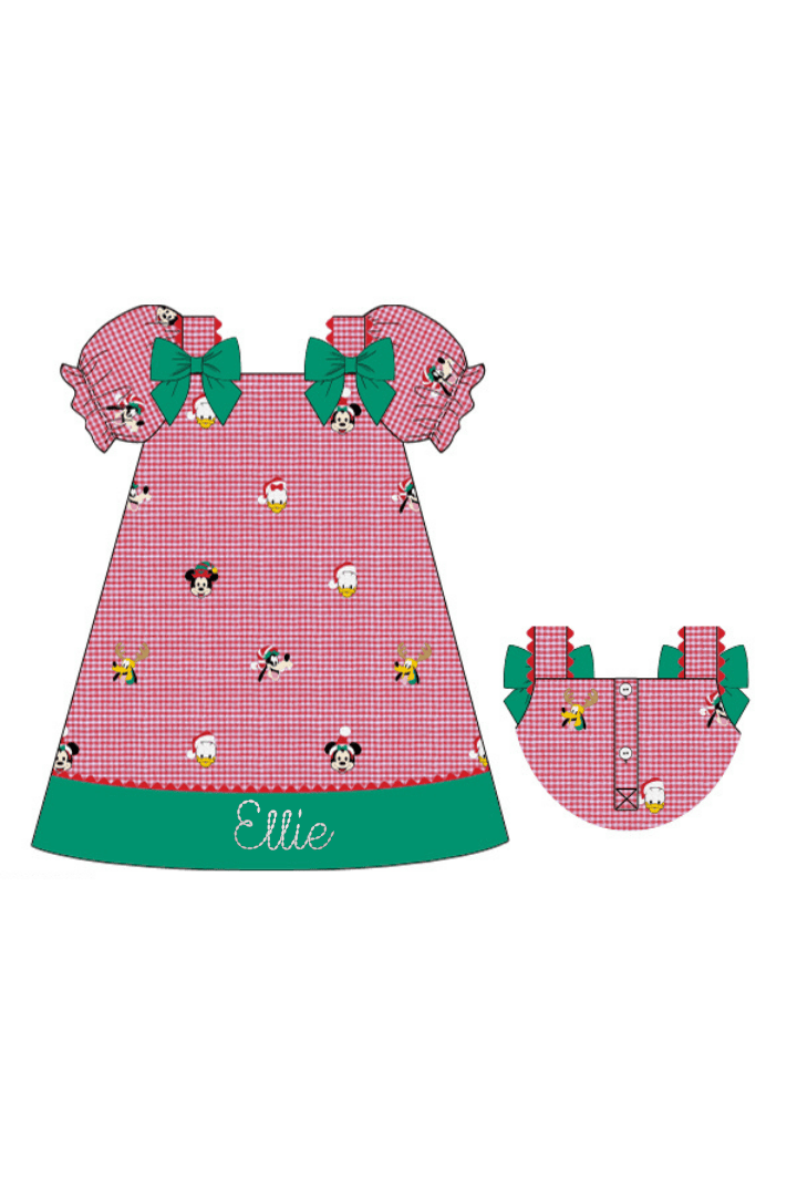 The Smocked Flamingo Apparel & Accessories EmbroideredMouse and Friends Red Gingham Bow Dress
