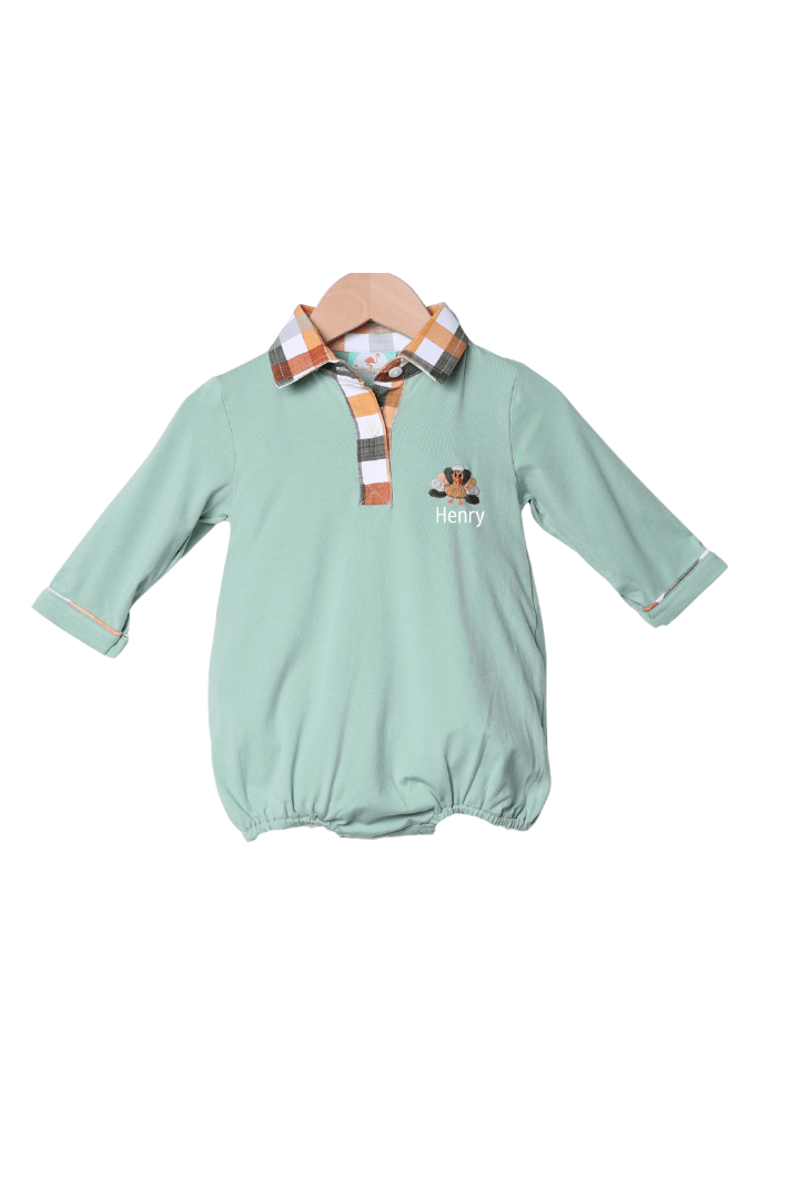 The Smocked Flamingo Apparel & Accessories Fall Floral Turkey Polo Bubble