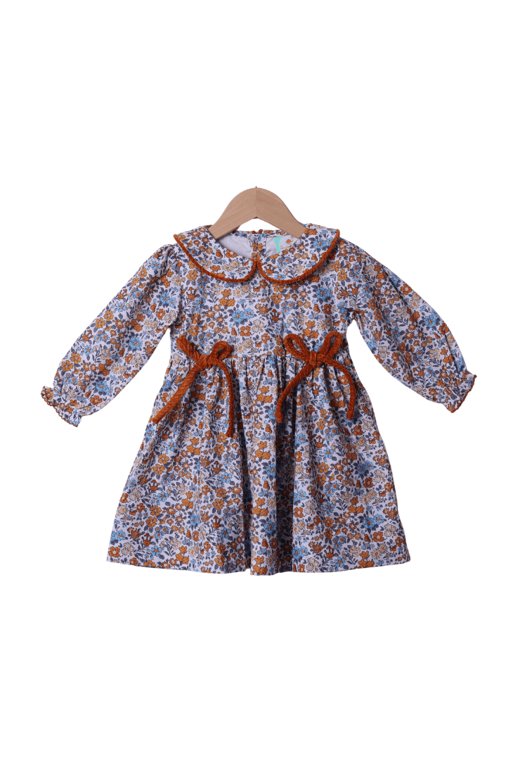 The Smocked Flamingo Apparel & Accessories Fall Floral Velvet Bow Dress