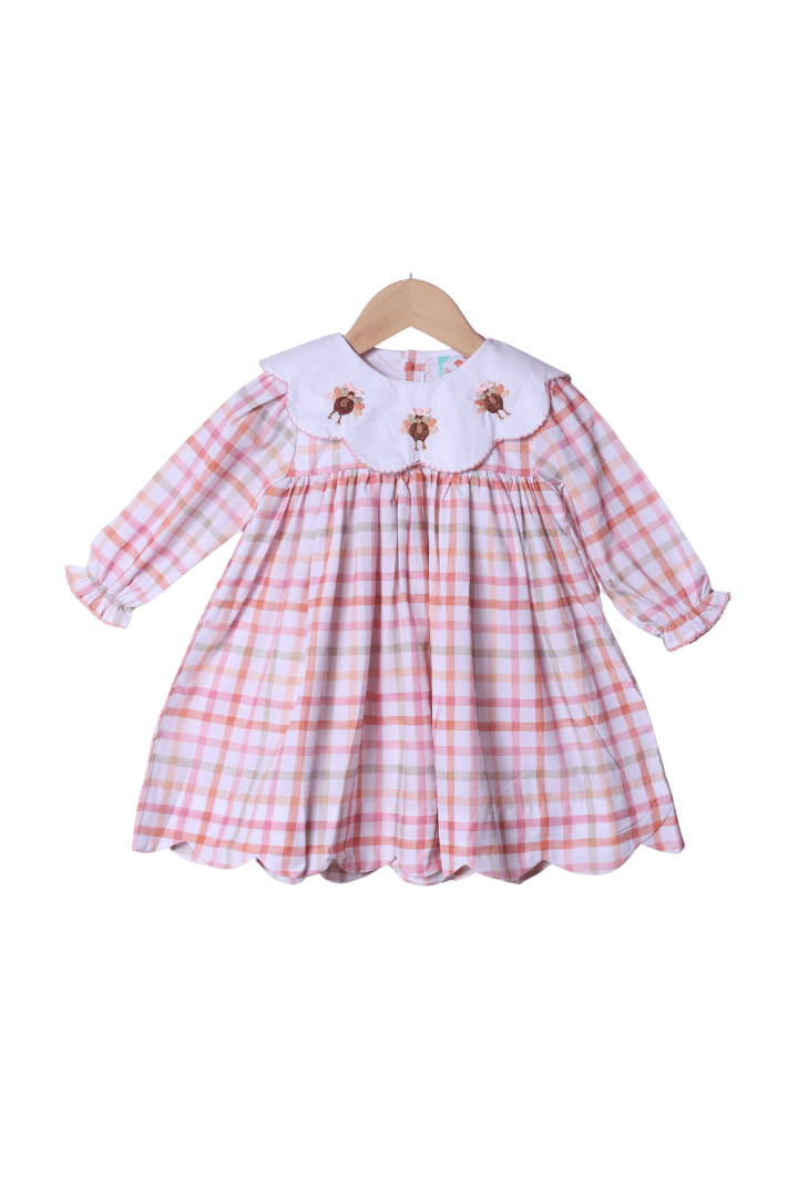The Smocked Flamingo Apparel & Accessories Fall Pink Plaid Turkey Dress