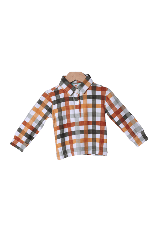 The Smocked Flamingo Apparel & Accessories Fall Plaid Polo Long Sleeve Shirt