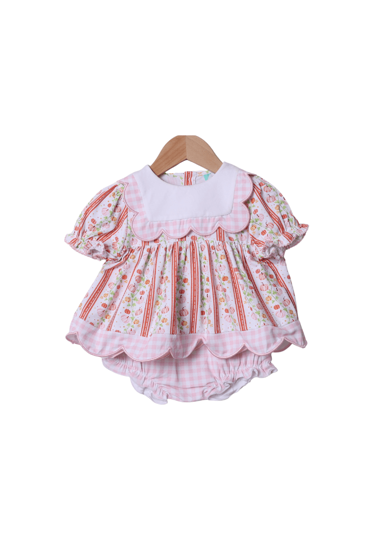 The Smocked Flamingo Apparel & Accessories Fancy Pumpkin Pink Gingham Scalloped Bloomer Set