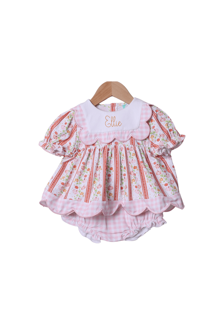 The Smocked Flamingo Apparel & Accessories Fancy Pumpkin Pink Gingham Scalloped Bloomer Set