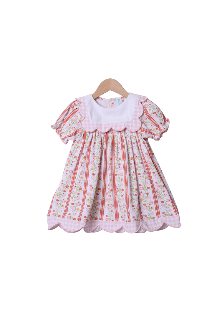 The Smocked Flamingo Apparel & Accessories Fancy Pumpkin Pink Gingham Scalloped Dress