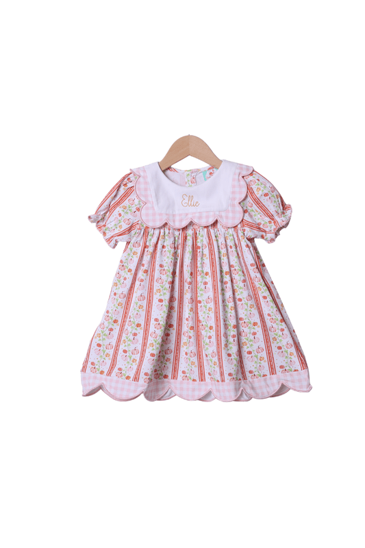 The Smocked Flamingo Apparel & Accessories Fancy Pumpkin Pink Gingham Scalloped Dress