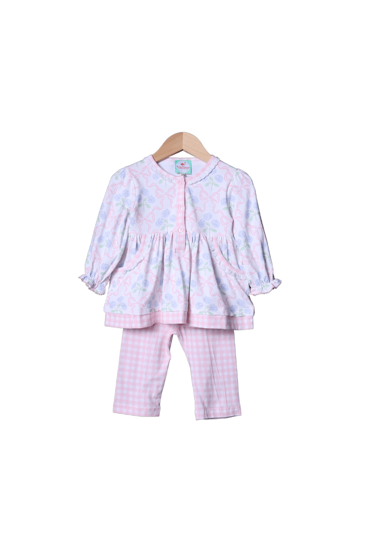 The Smocked Flamingo Apparel & Accessories Floral and Pink Gingham Swing Pant Set