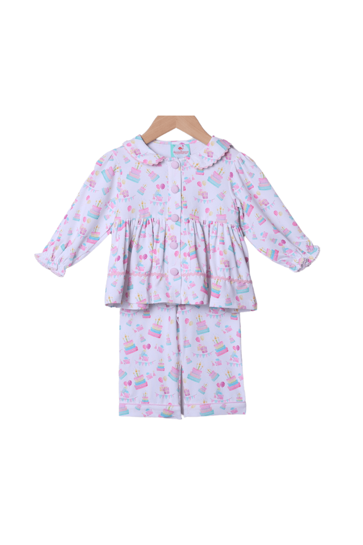 The Smocked Flamingo Apparel & Accessories Floral Birthday Party Knit Pajamas LONG Sleeve