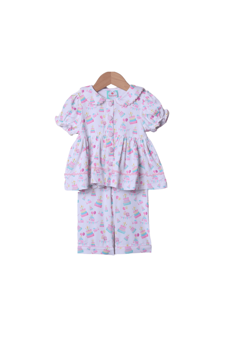 The Smocked Flamingo Apparel & Accessories Floral Birthday Party Knit Pajamas Short Sleeve