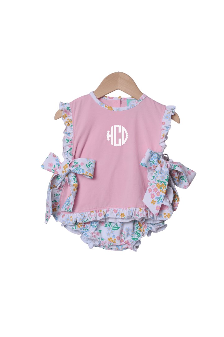 The Smocked Flamingo Apparel & Accessories Floral Knit Bow Apron Bloomer Set