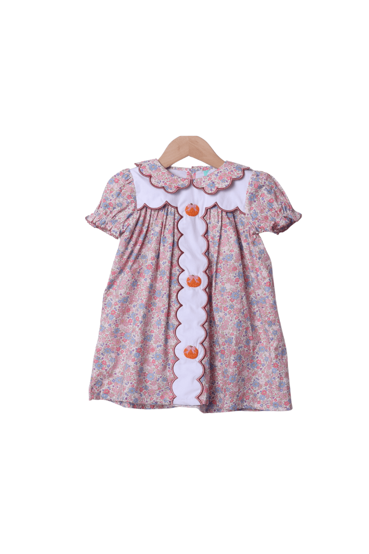 The Smocked Flamingo Apparel & Accessories Floral Pink Bow Pumpkin Dress