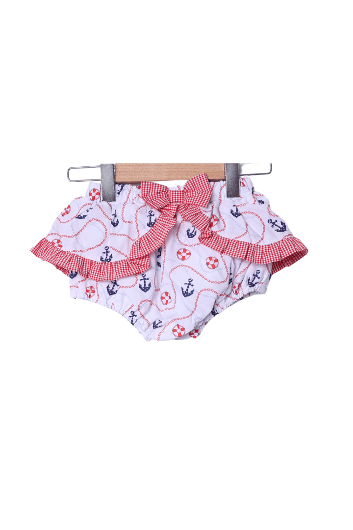 The Smocked Flamingo Apparel & Accessories French Knot Anchor's Away Ruffle Bloomer Set