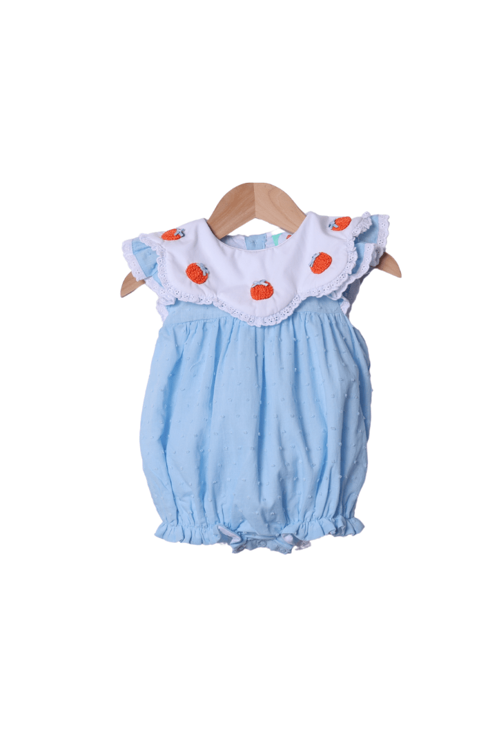 The Smocked Flamingo Apparel & Accessories French Knot Blue Scalloped Swiss Dot Pumpkin Bubble