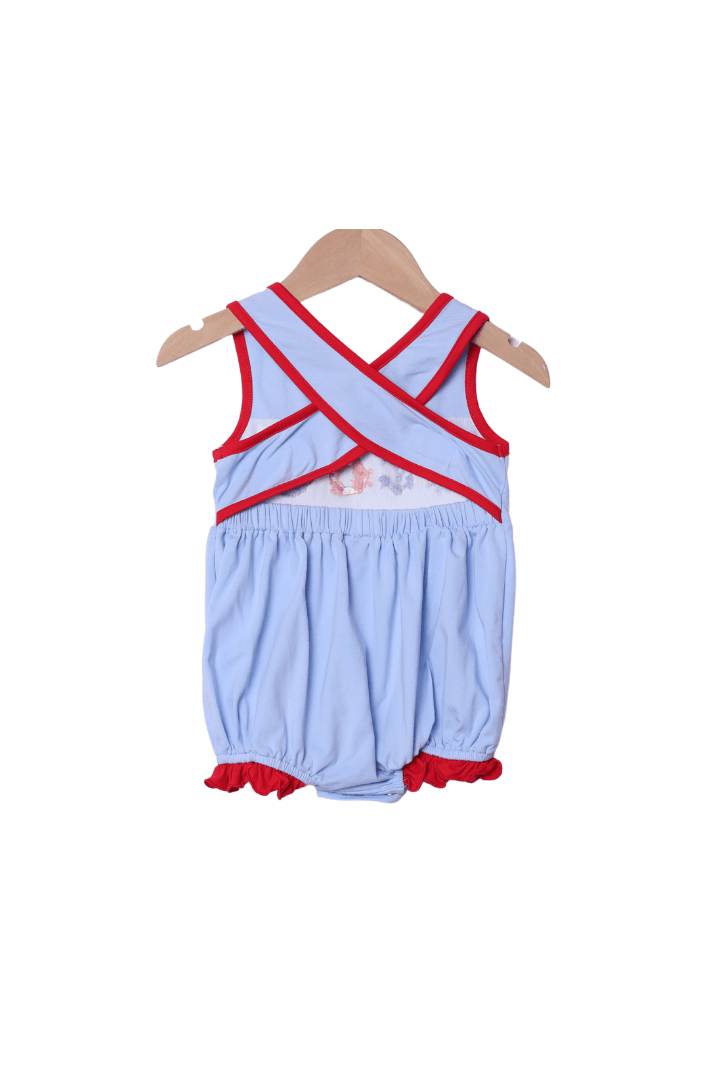 The Smocked Flamingo Apparel & Accessories French Knot Boat Captain Blue/Red Cross Back Bubble