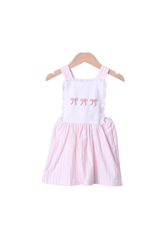 The Smocked Flamingo Apparel & Accessories French Knot Bow Pink Stripe Sundress