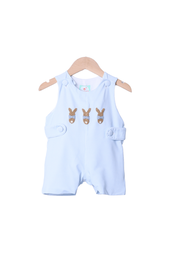 The Smocked Flamingo Apparel & Accessories French Knot Bunny Blue Knit Gingham JonJon
