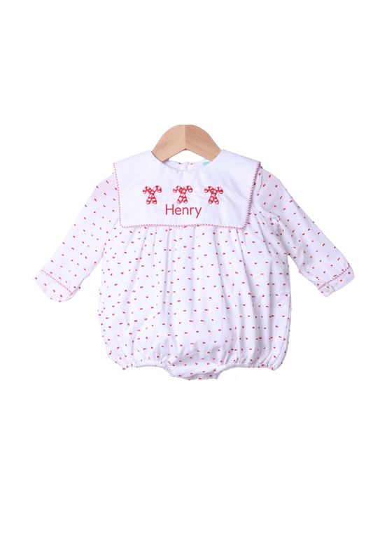 The Smocked Flamingo Apparel & Accessories French Knot Candy Cane Swiss Dot Bib Bubble