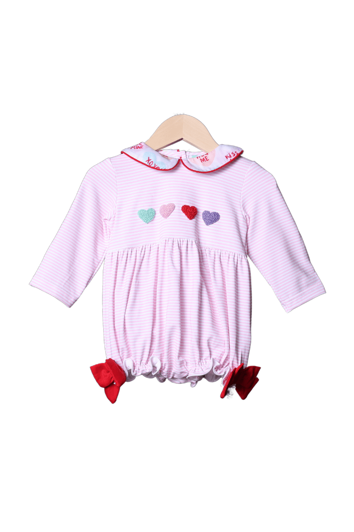 The Smocked Flamingo Apparel & Accessories French Knot Candy Heart Pink Stripe Bubble