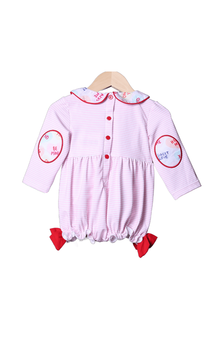 The Smocked Flamingo Apparel & Accessories French Knot Candy Heart Pink Stripe Bubble