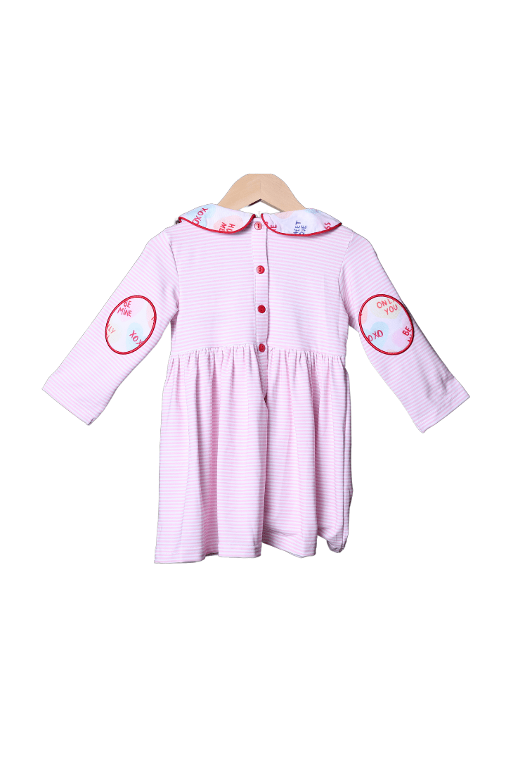 The Smocked Flamingo Apparel & Accessories French Knot Candy Heart Pink Stripe Dress