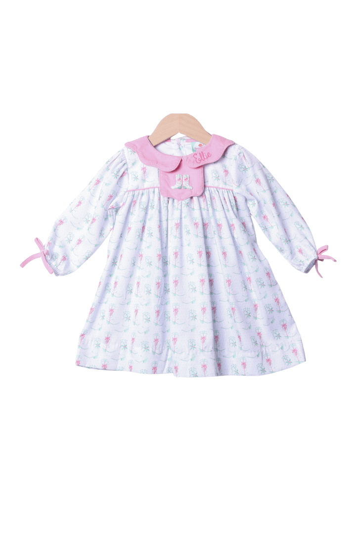 The Smocked Flamingo Apparel & Accessories French Knot Christmas Boots Pink Corduroy Dress