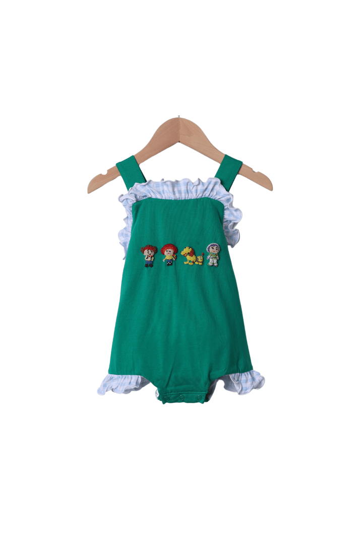 The Smocked Flamingo Apparel & Accessories French Knot Cowboy and Friends Green Ruffle Bubble
