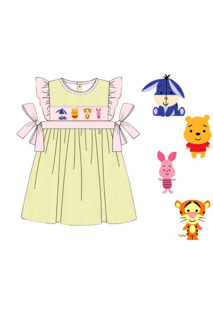 The Smocked Flamingo Apparel & Accessories French Knot Honey Bear and Friends Seersucker Dress