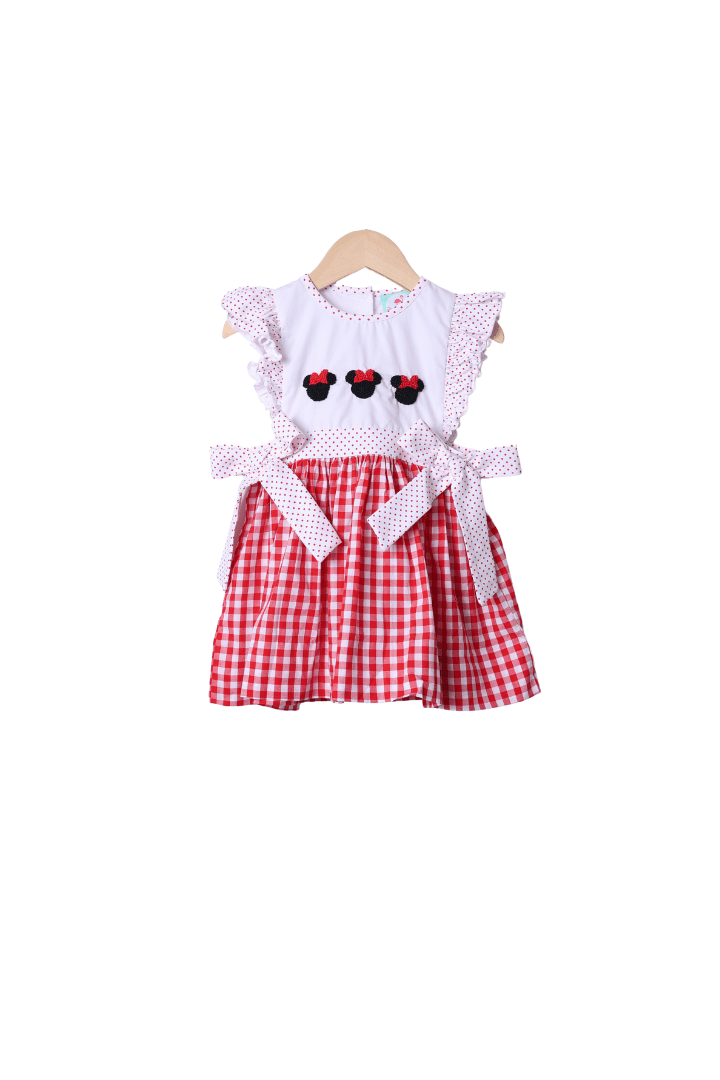 The Smocked Flamingo Apparel & Accessories French Knot Mouse Red Gingham Dress