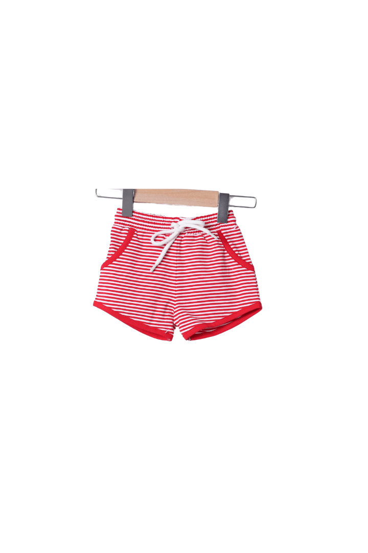 The Smocked Flamingo Apparel & Accessories French Knot Mouse Red/Stripe Knit Short Set