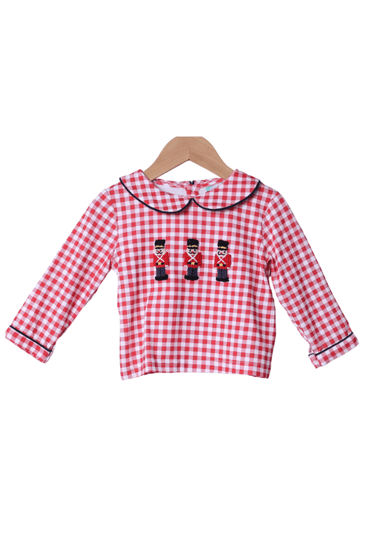 The Smocked Flamingo Apparel & Accessories French Knot Nutcracker Red Gingham Long Sleeve Shirt
