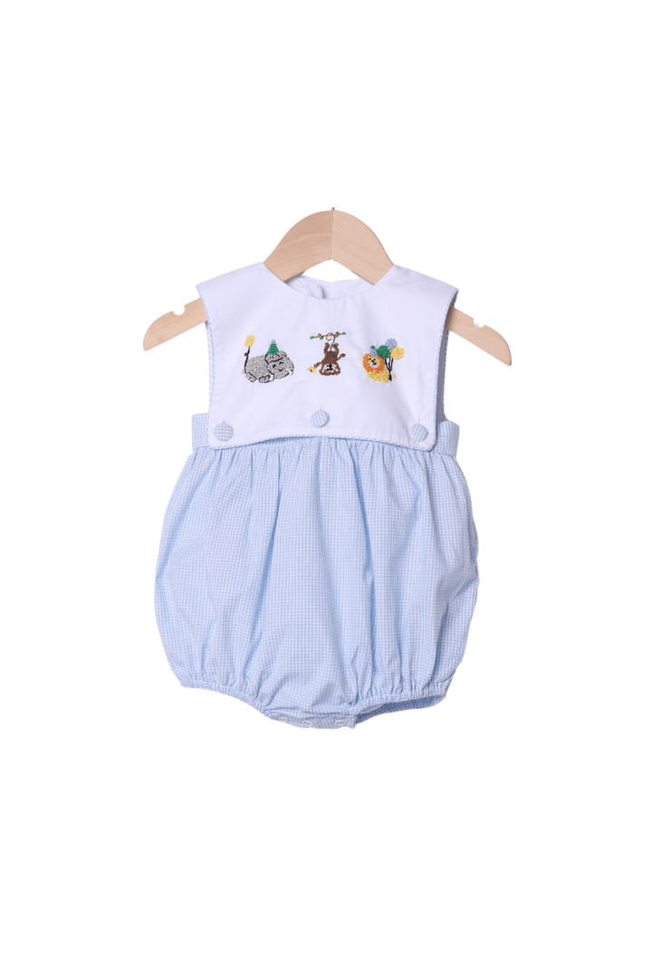 The Smocked Flamingo Apparel & Accessories French Knot Party Animal Blue Gingham Bubble