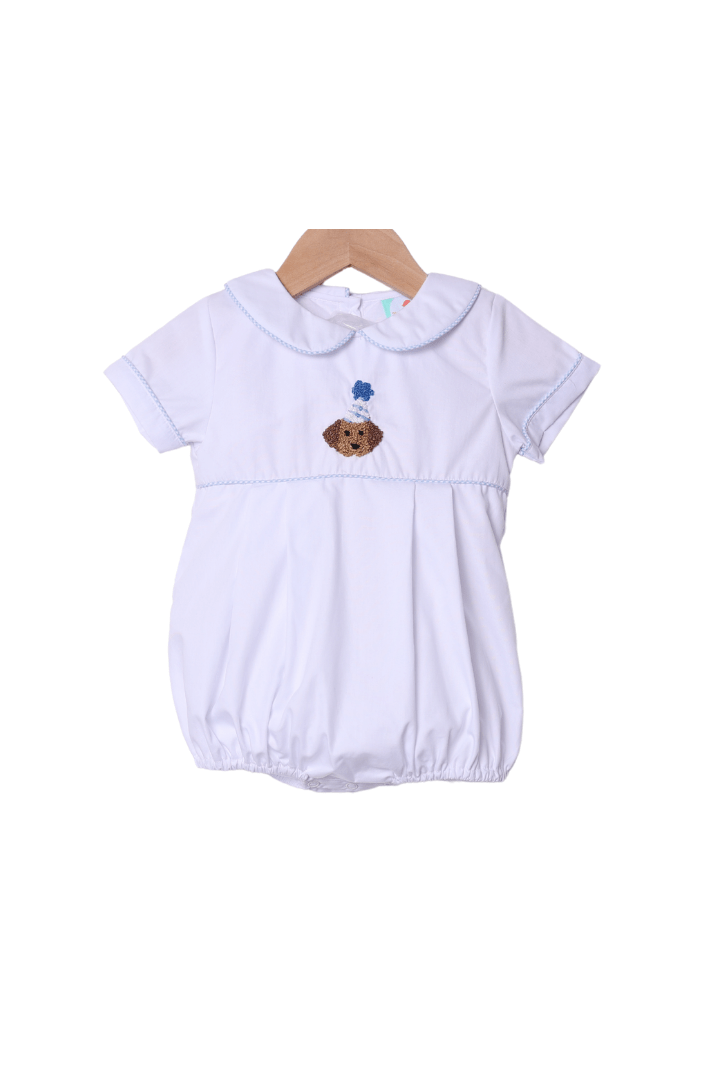 The Smocked Flamingo Apparel & Accessories French Knot Party Pup White/Gingham Bubble