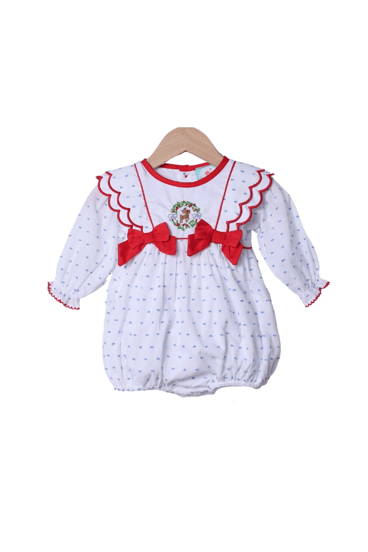 The Smocked Flamingo Apparel & Accessories French Knot Reindeer Swiss Dot Bubble