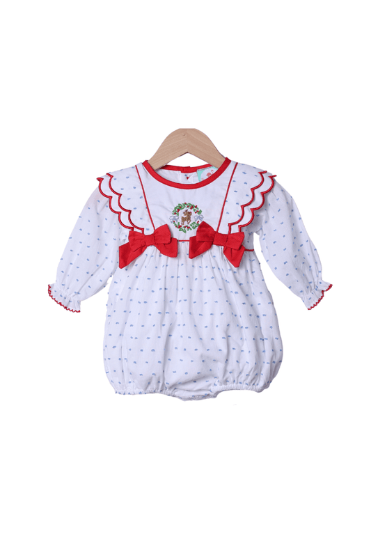 The Smocked Flamingo Apparel & Accessories French Knot Reindeer Swiss Dot Bubble