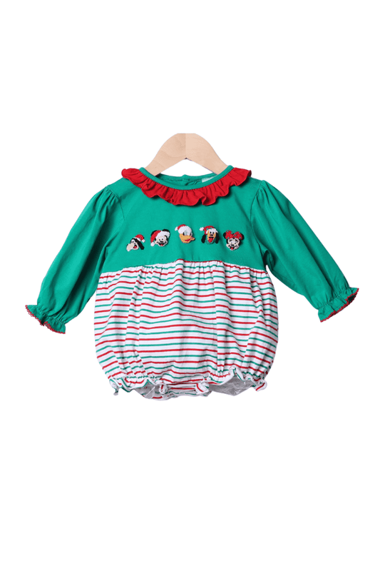 The Smocked Flamingo Apparel & Accessories French Knot Santa Mouse Friends Stripe Ruffle Bubble