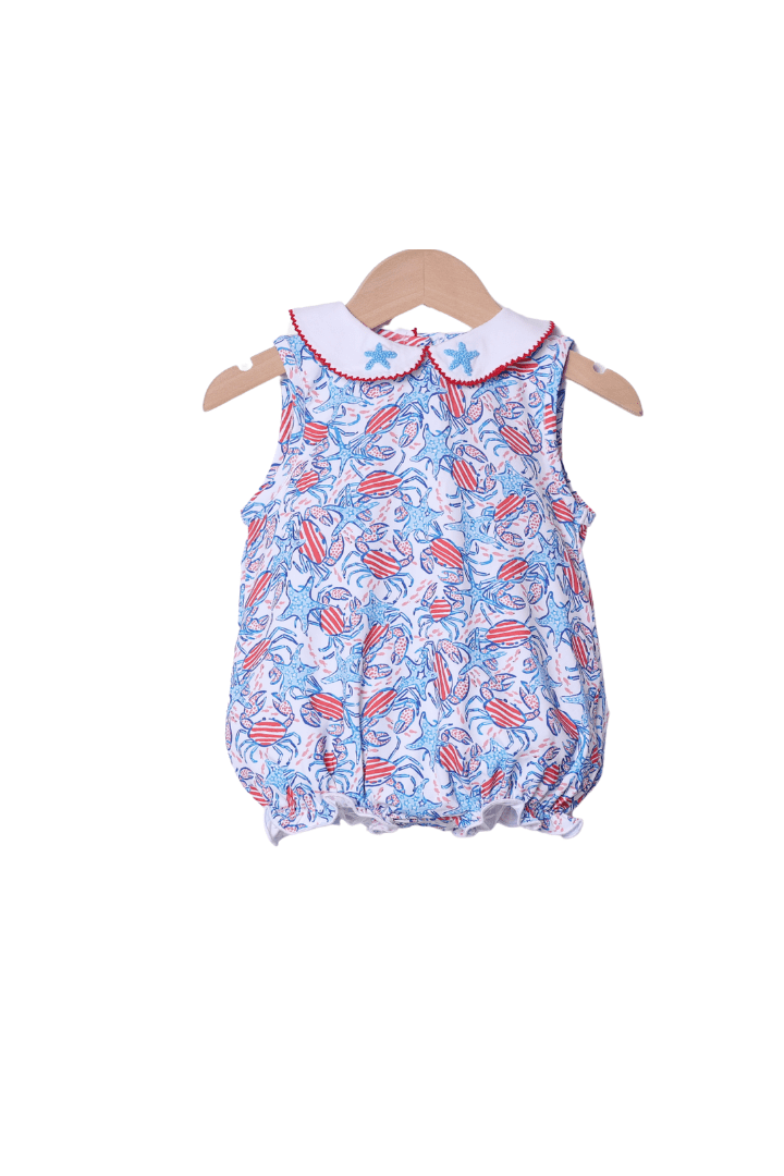 The Smocked Flamingo Apparel & Accessories French Knot Starfish and Crab Red and Blue Bubble