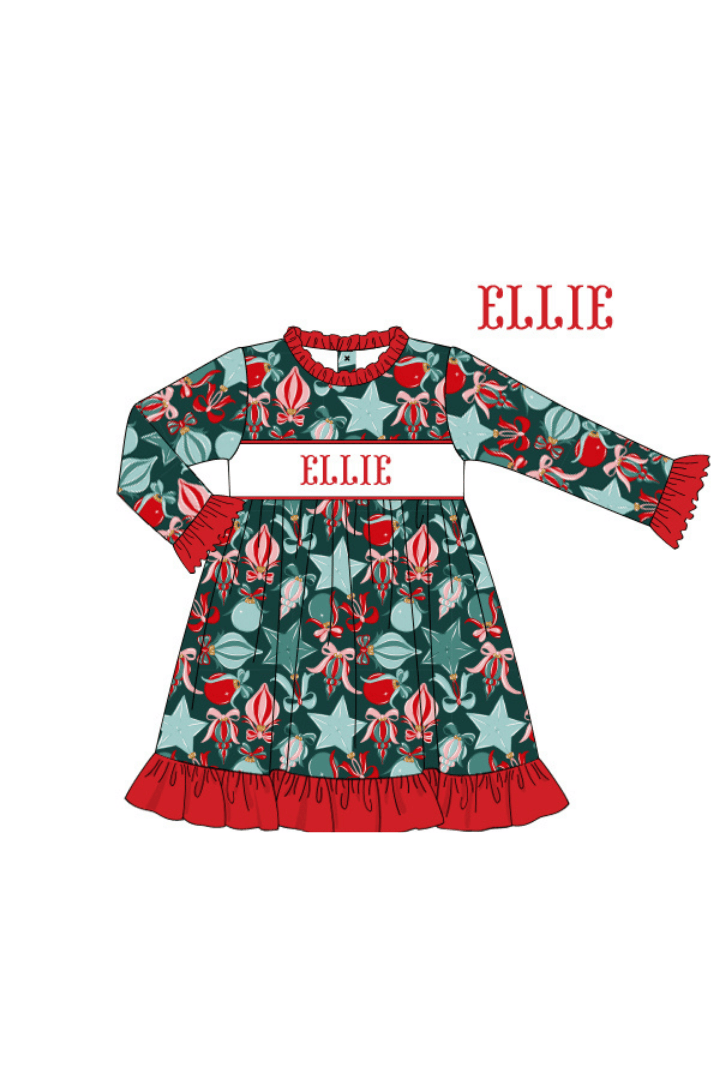 The Smocked Flamingo Apparel & Accessories Gown / 9M Pre-Order Smocked Custom Name Festive Ornaments Christmas Trimmings