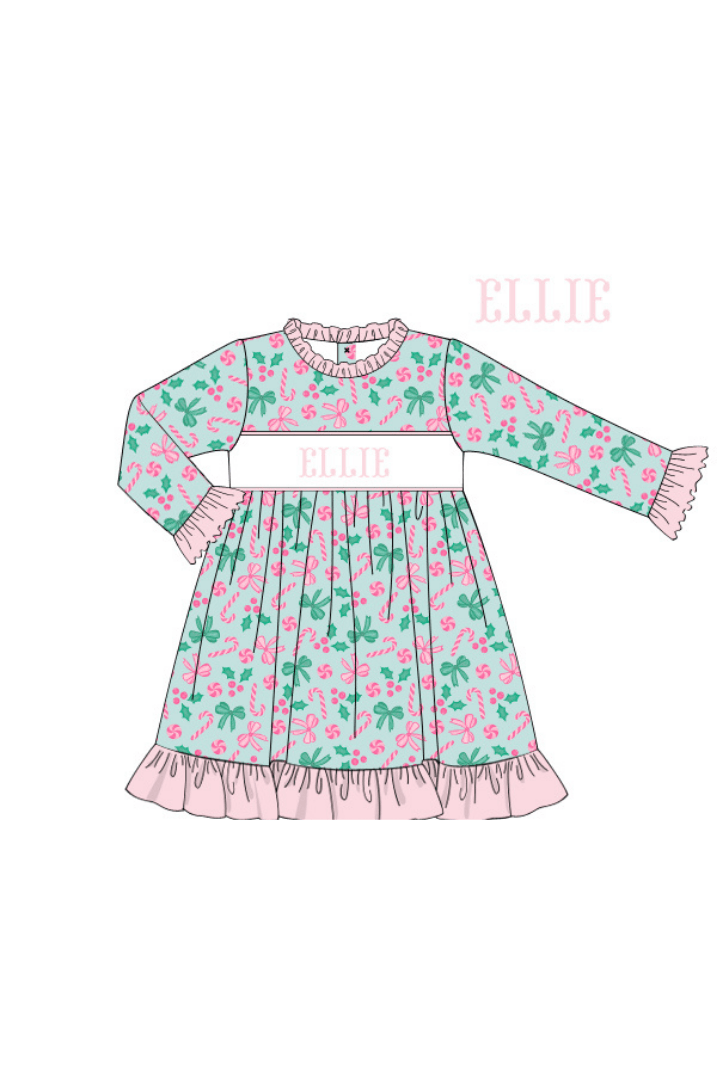 The Smocked Flamingo Apparel & Accessories Gown / 9M Pre-Order Smocked Custom Name Holiday Cheer Trimmings