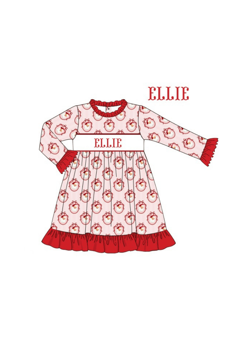 The Smocked Flamingo Apparel & Accessories Gown / 9M Pre-Order Smocked Custom Name Vintage Santa Christmas Trimmings