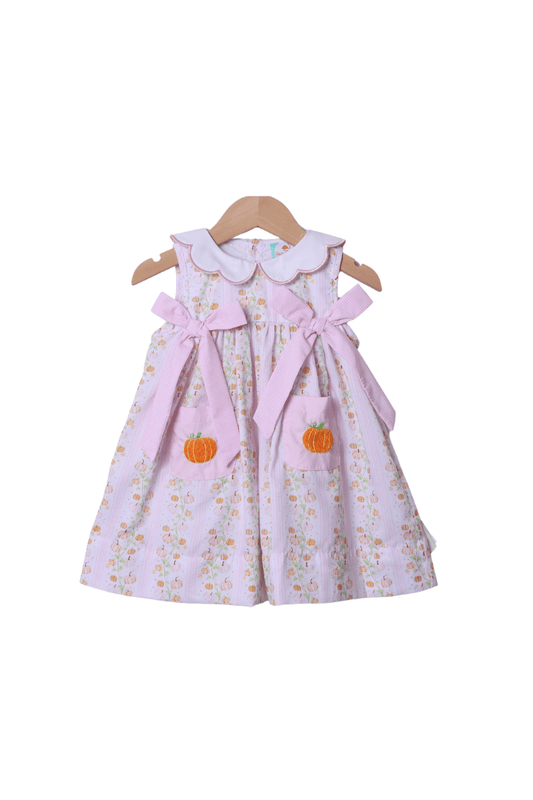 The Smocked Flamingo Apparel & Accessories Hand Embroidered Fancy Floral Pumpkin Dress