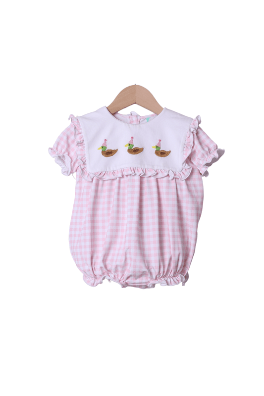 The Smocked Flamingo Apparel & Accessories Hand Embroidered Pink Gingham Party Duck Bubble