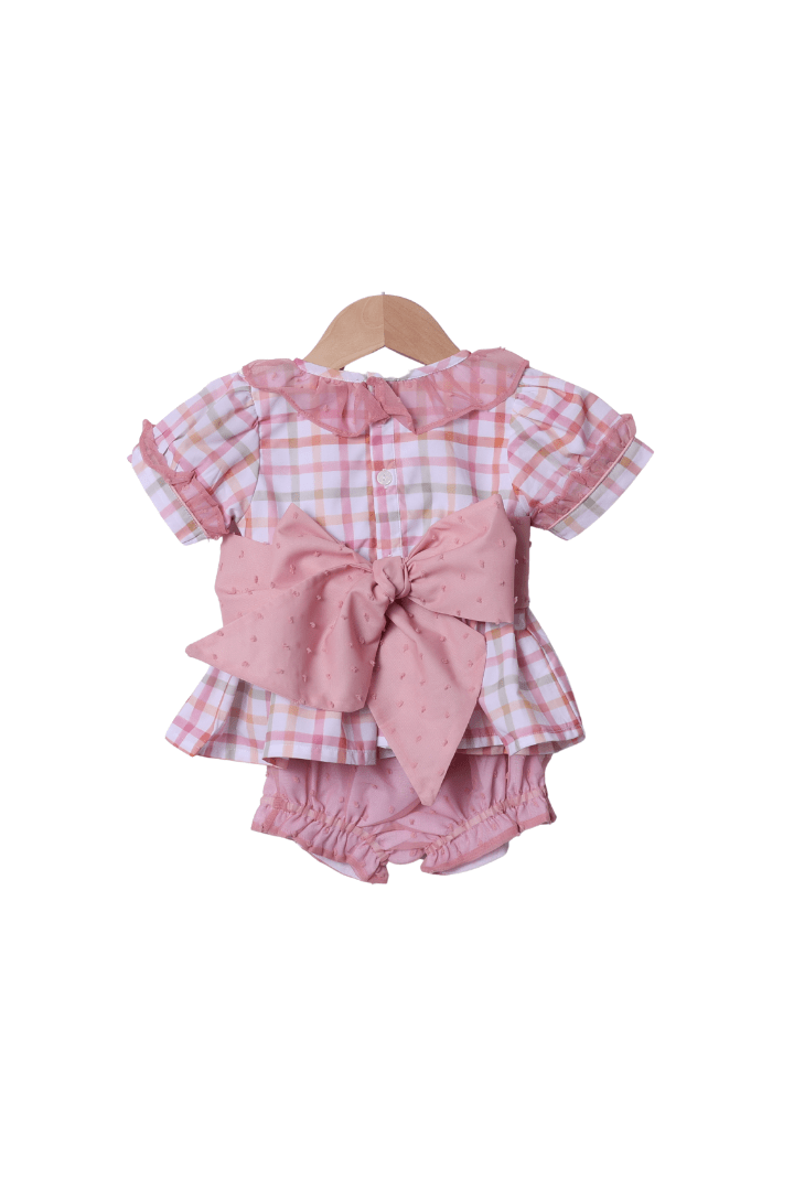 The Smocked Flamingo Apparel & Accessories Hand Embroidered Plaid Pumpkin Bow Bloomer Set