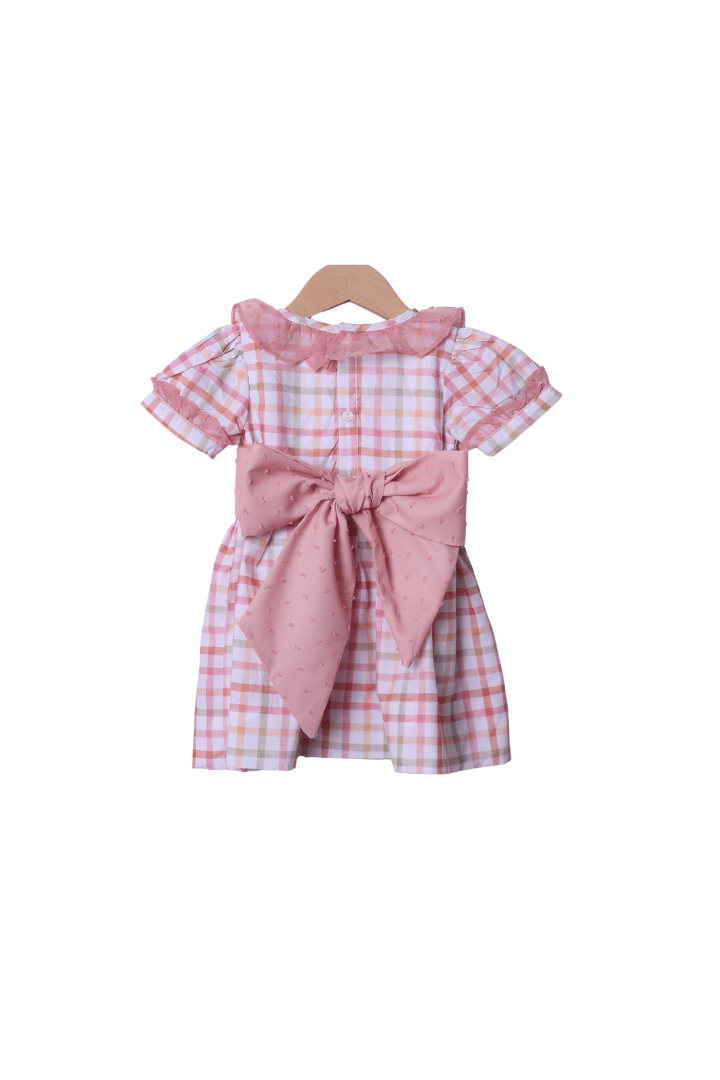 The Smocked Flamingo Apparel & Accessories Hand Embroidered Plaid Pumpkin Bow Dress