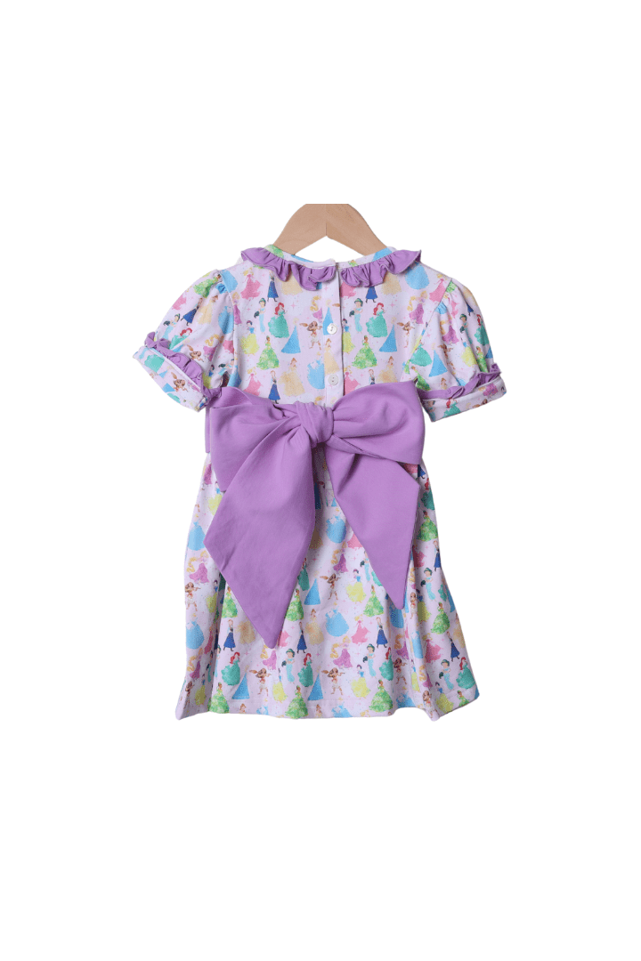 The Smocked Flamingo Apparel & Accessories Hand Embroidered Princess Friends Lavender Dress