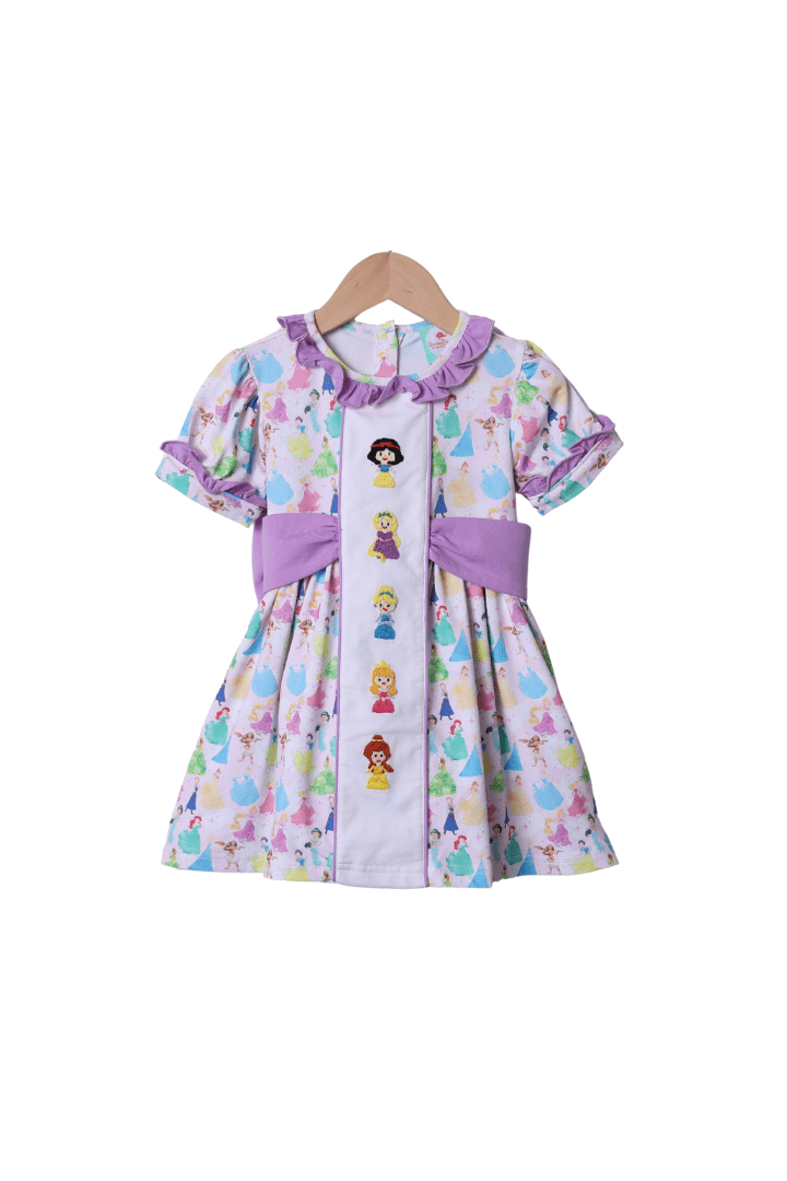 The Smocked Flamingo Apparel & Accessories Hand Embroidered Princess Friends Lavender Dress