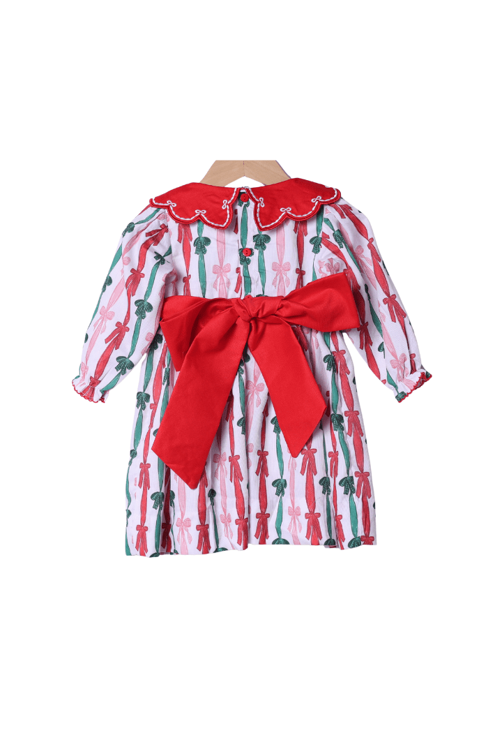 The Smocked Flamingo Apparel & Accessories Heirloom Smocked Christmas Bows Dress