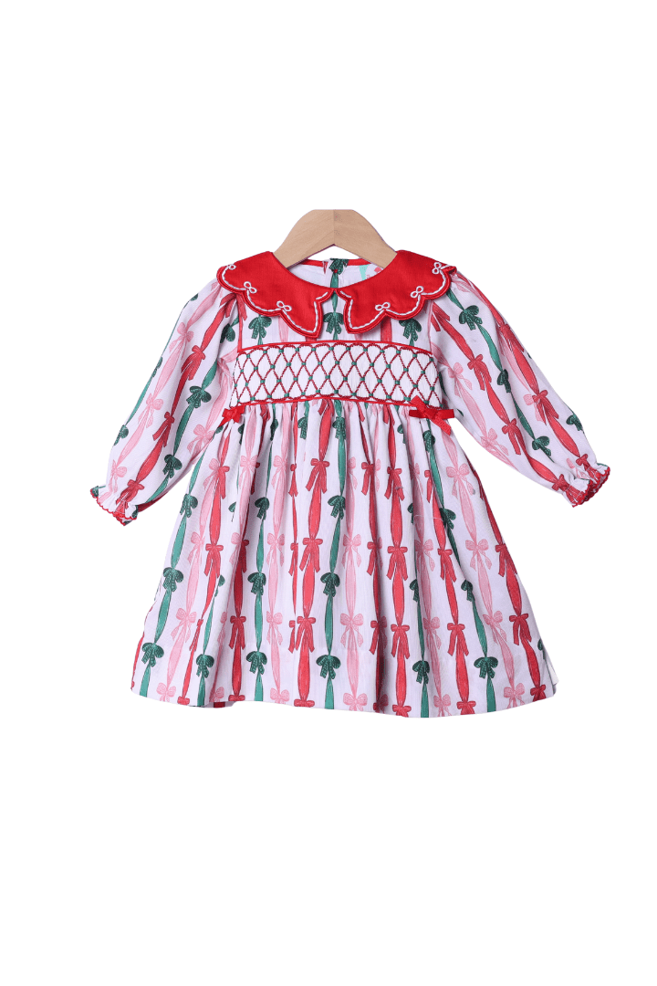 The Smocked Flamingo Apparel & Accessories Heirloom Smocked Christmas Bows Dress