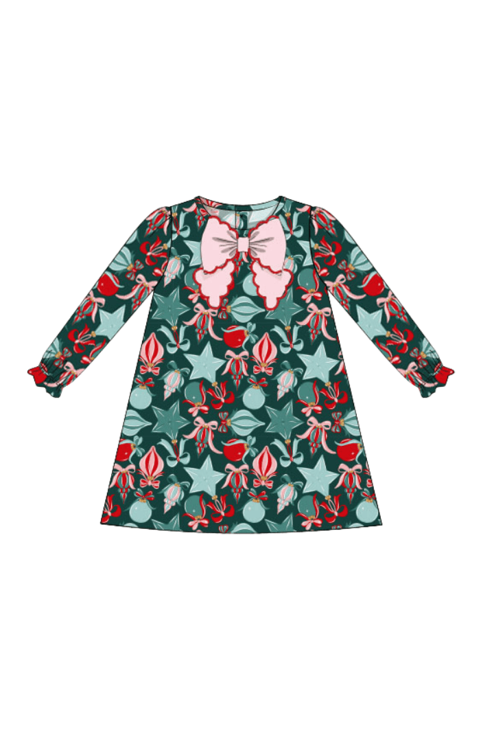 The Smocked Flamingo Apparel & Accessories Holiday Ornaments Corduroy Bow Dress