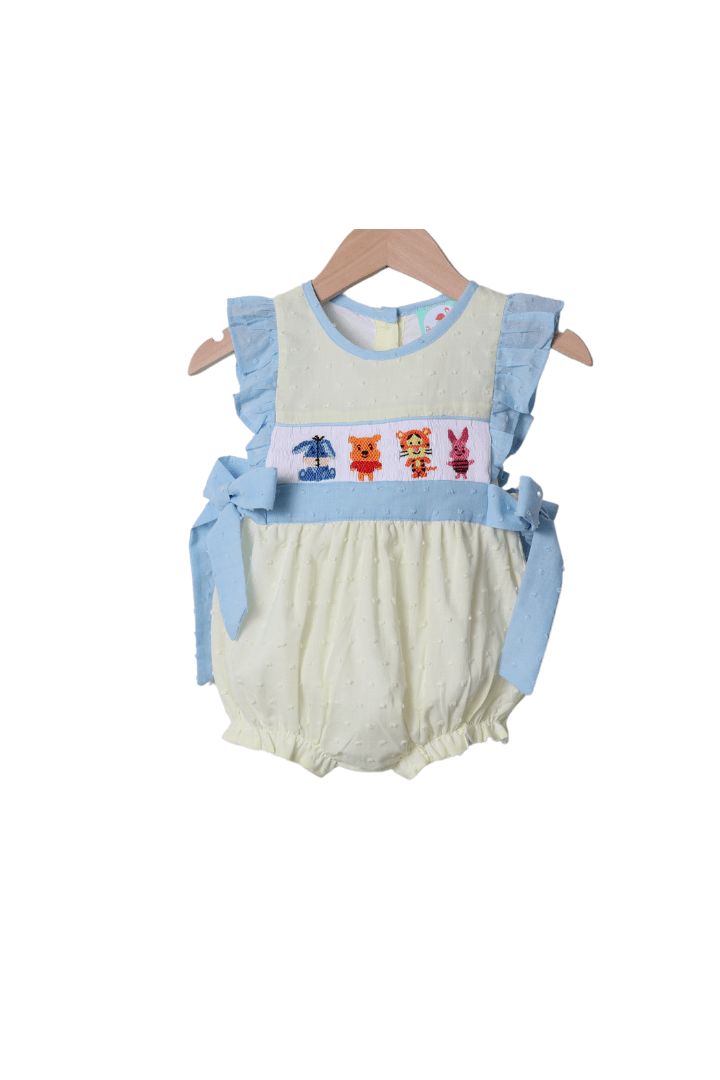 The Smocked Flamingo Apparel & Accessories Honey Bear and Friends Yellow Swiss Dot Bubble
